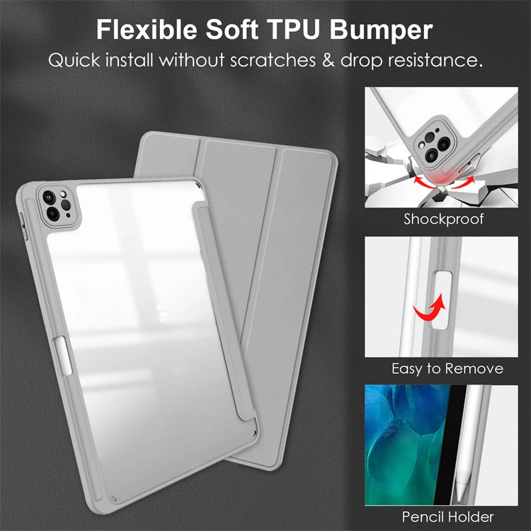 Dreifach Faltbare Acryl-Hülle für iPad Pro 11 2024 mit Stifthalter, Auto-Wach/Schlaf-Funktion, Stoßfeste Transparente Hartschale – Detail 5