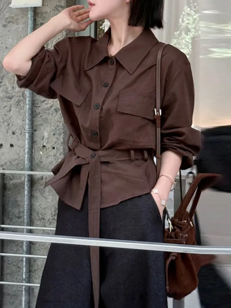 

Стильная женская блузка с коротким рукавом, весна 2026, новая корейская модель, свободный крой, модный воротник, дышащая, стройнящая, с эффектом похудения