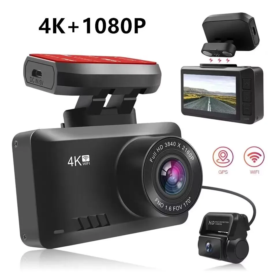 magntic mount DVR 170 Wide Angle 4K+1K 2Ch-Car DashCam SUPER night vision with WIFI GPS G-Sensor Loop Record support park mode