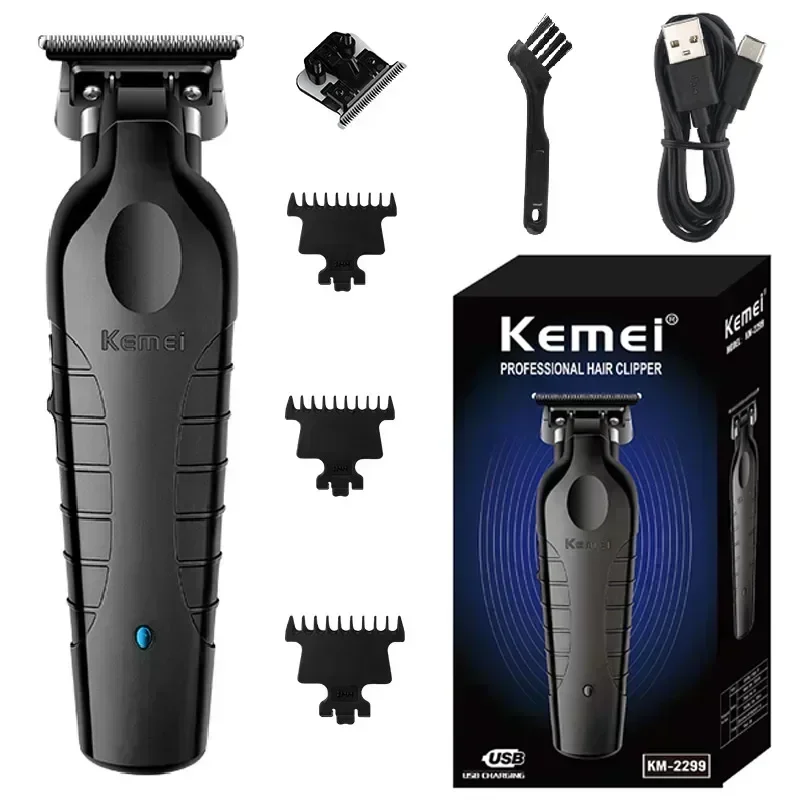 Kemei KM-2299 이발사 무선 헤어 트리머 0mm 제로 갭 조각 클리퍼 디테일러 전문 전기 마무리 절단기