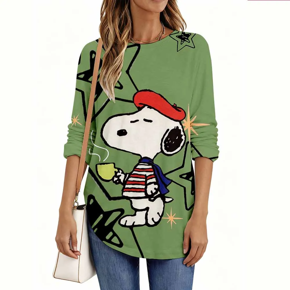 

Kawaii забавная рубашка с длинными рукавами и принтом снупи, забавная готическая футболка, женская футболка с круглым вырезом, футболка, повседневная ﻿