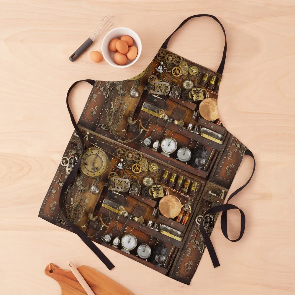 

Steampunk clock ancient time Apron Kitchen Front Kitchen Chef Women's Home Clothes Household Items Useful Apron