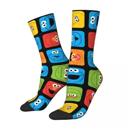 Autumn Winter Retro Women Men Cookie Monster Cubed Faces Pattern Socks Sweat Absorbing Basketball Socks