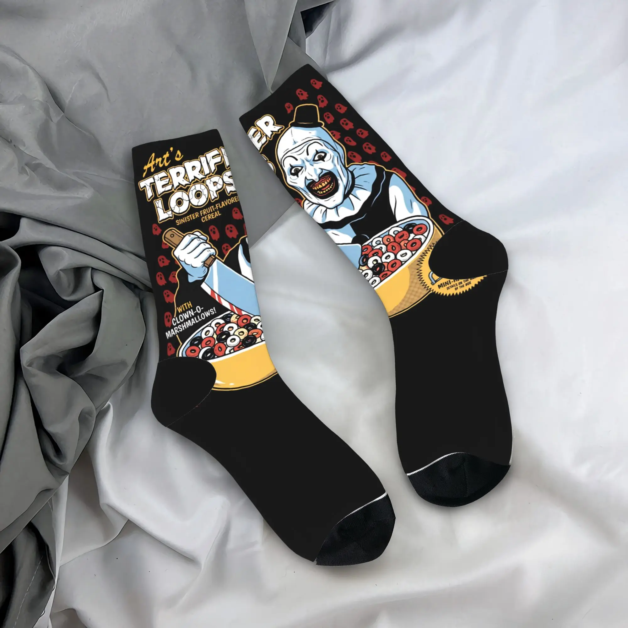 Funny Terrifier Loops Sinister Fruit-Flavored Cereal Horror Basketball Socks  Polyester Crew Socks for Women Men Sweat Absorbing
