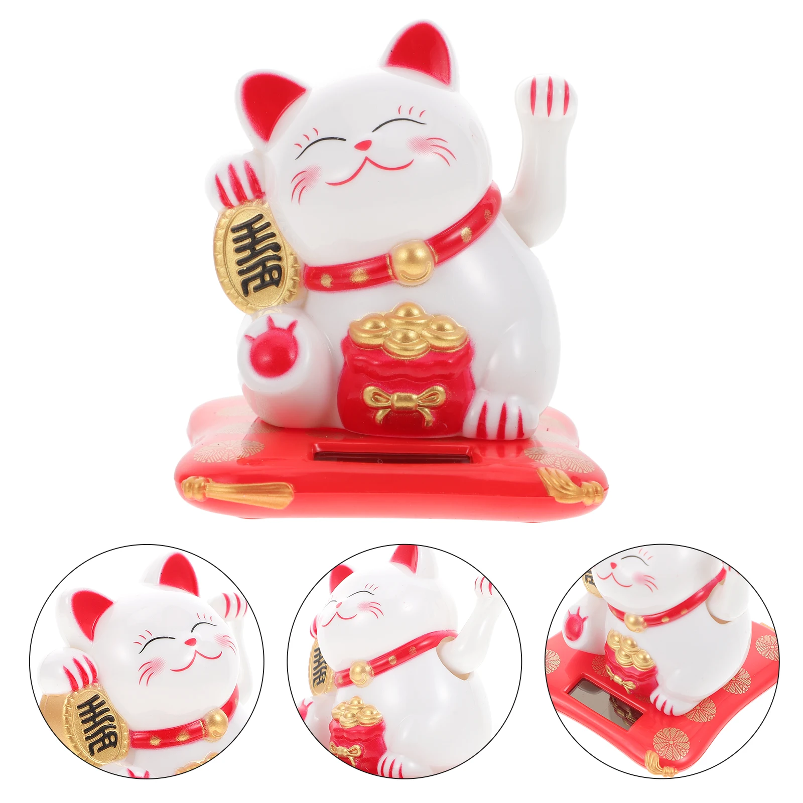 

Figurine Solar Powered Waving Japanese Style White Decoration Mascot Cat Ornaments Sturdy Gift Birthday