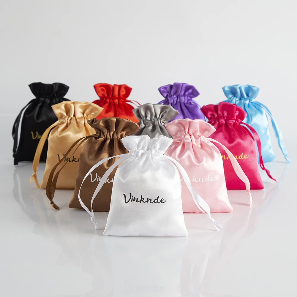 Imagem -06 - Drawstring Satin Silk Bolsa Custom Logo Bolsas Anéis Embalagem de Jóias Wedding Favor Gift Storage Bags 100 Pcs por Lote