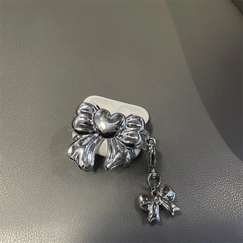 애플 에어팟 프로 세대 2세대 3세대용 한국 스타일 실버 나비 매듭 블루투스 이어폰 케이스 보호 커버