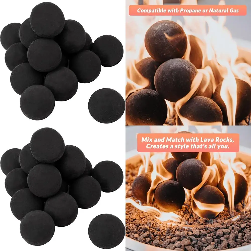 

Набор из 15 круглых камней для костровой чаши, 3 диаметра, подходит для внутренних каминов и уличных очагов, черный