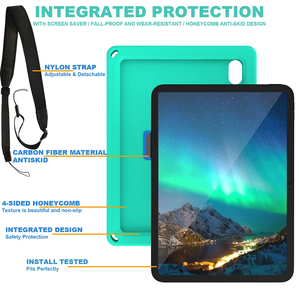 Full Silicone Kids Tablet Case For Apple iPad Air 11 2024 2025 10th 11th Gen Pro 11 10.5 360°Rotating Kickstand Hand Strap Cover