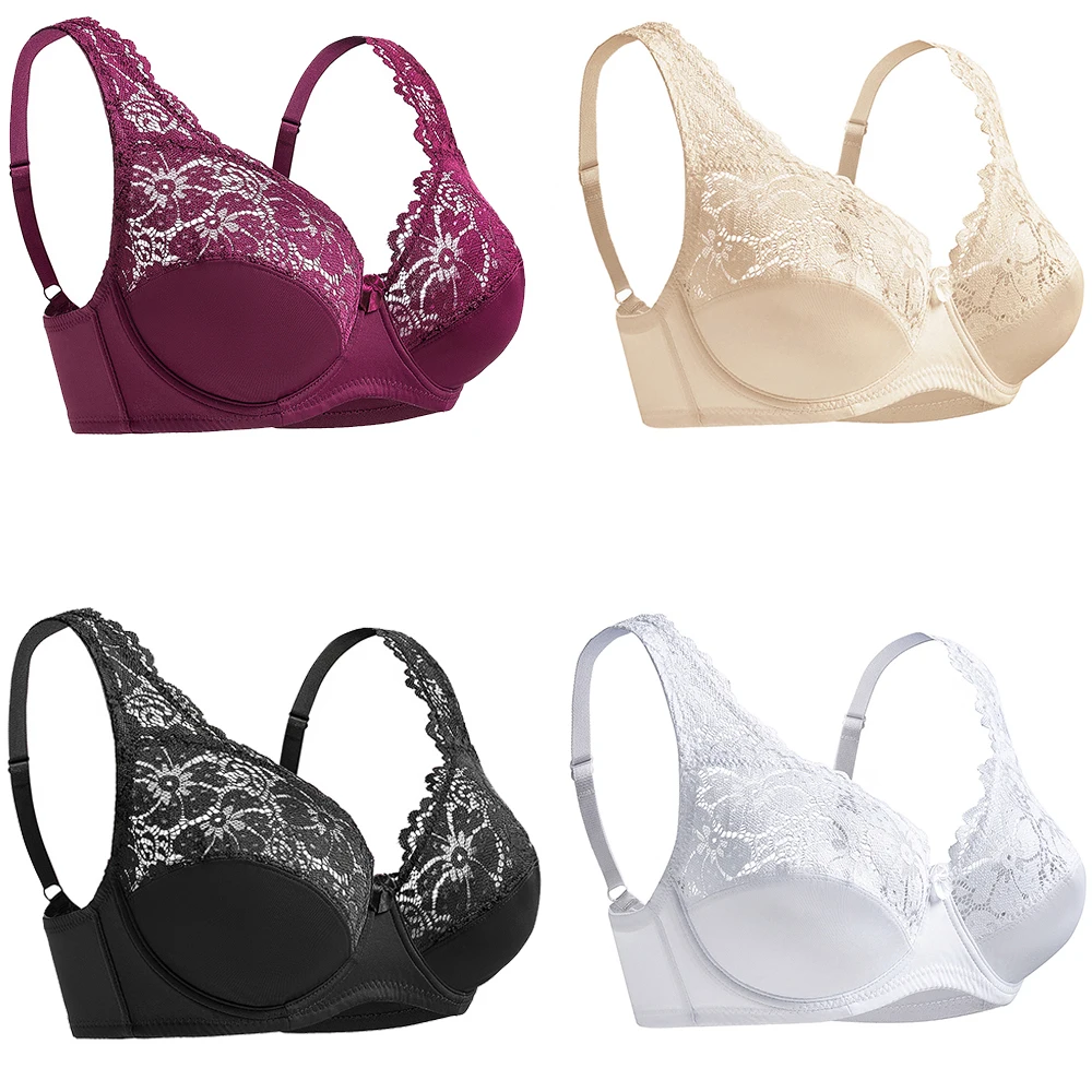 Lencería Sexy de talla grande para mujer, Sujetador de encaje Floral precioso, Bralette sin forro, perspectiva de sostén con aros, ropa interior