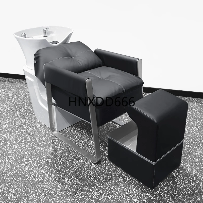 Ceramic deep basin flushing bed semi-lying shampoo bed for light luxury hair salon