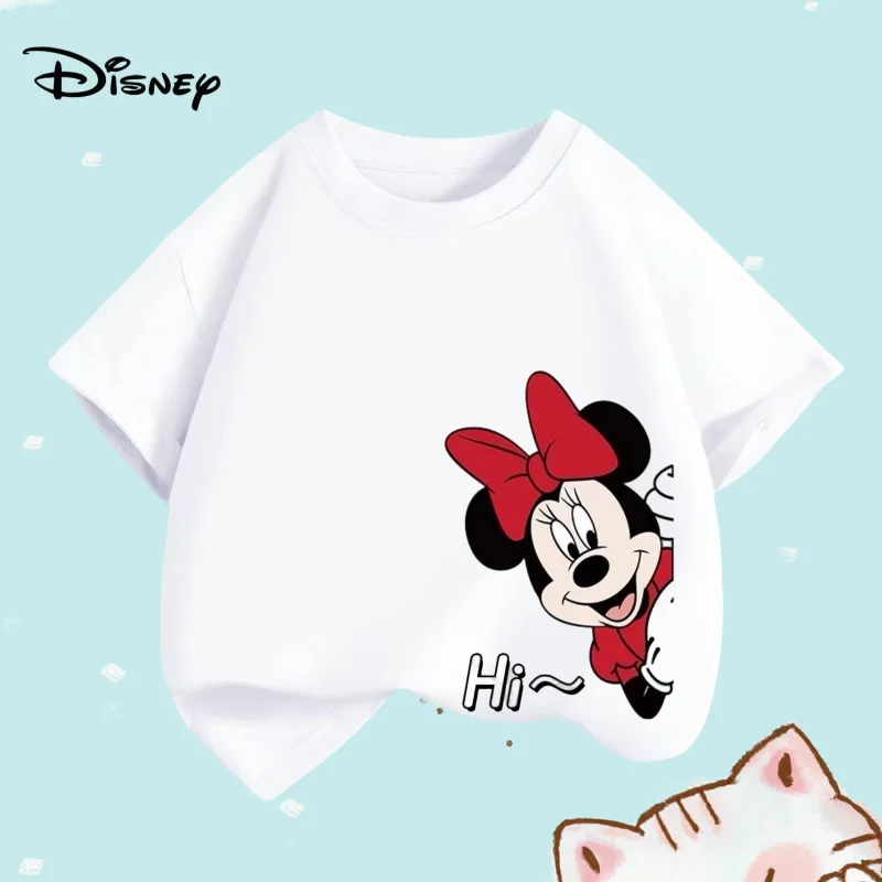 

Summer Children Girl Cotton Clothes Disney Minnie and Daisy Cartoon Prints T-shirts Fashion Kid Girls Short Sleeve Crew Neck Top