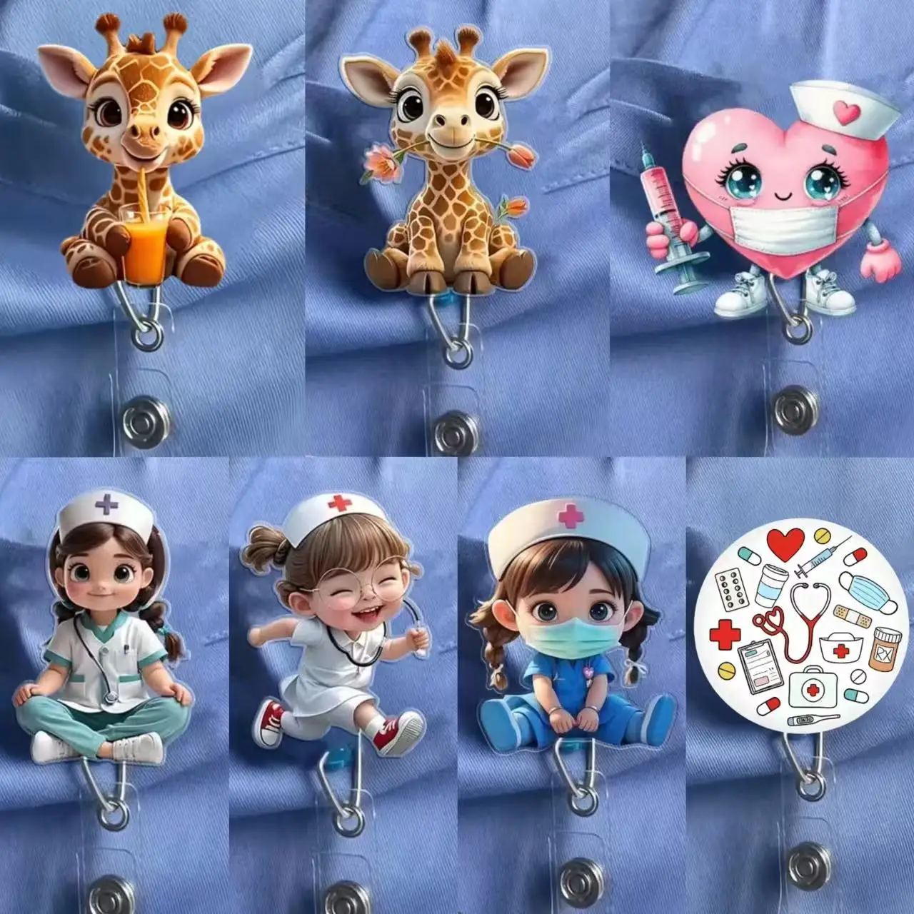 

[2d flat]1pc Cute Nurse-Themed Retractable Badge Holder with ID Clip - Acrylic Medical Staff Name Tag Reel for Doctors, RN, LPN
