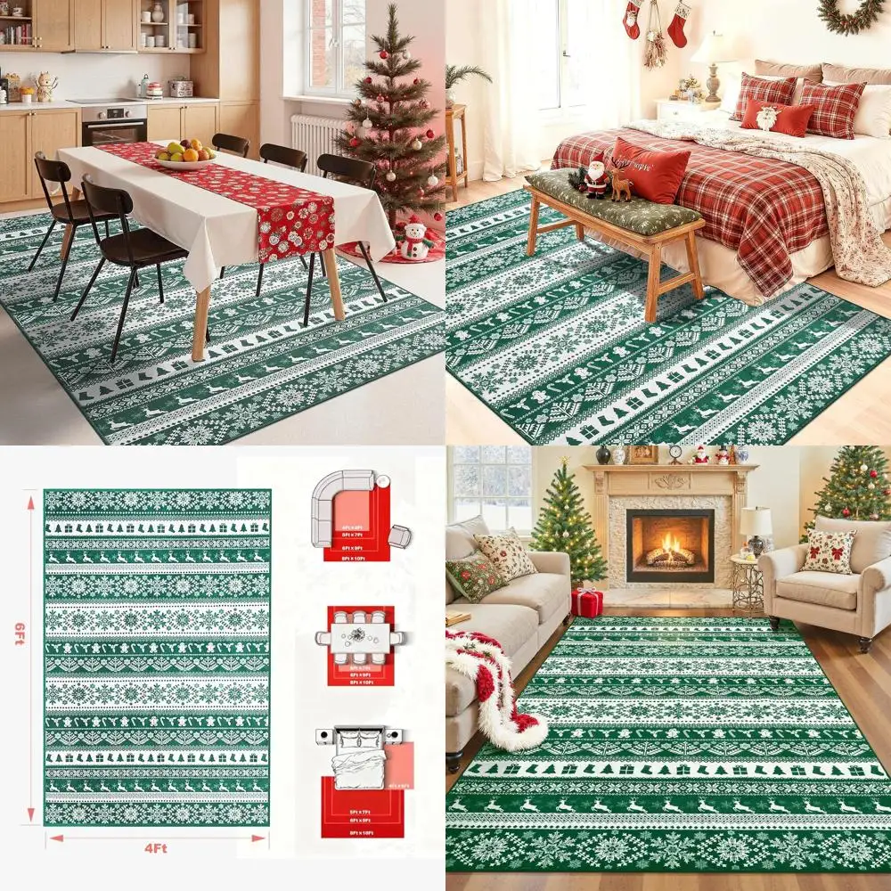 

Зеленый моющийся рождественский коврик для дома и улицы размером 5x7 футов с дизайном Санта-Клауса для гостиной, входа, кухни и ванны