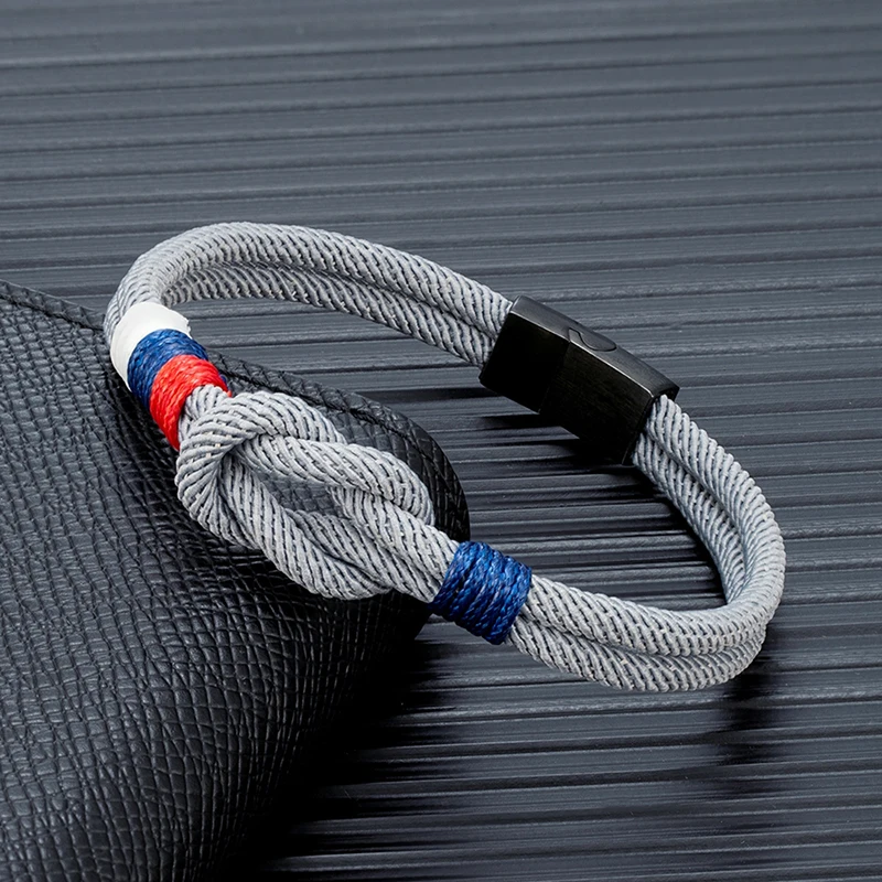 Russian National Flag Concentric Knot Rope Bracelet Women Men Black Matte Stainless Steel Magnet Buckle Infinity Couple Bracelet