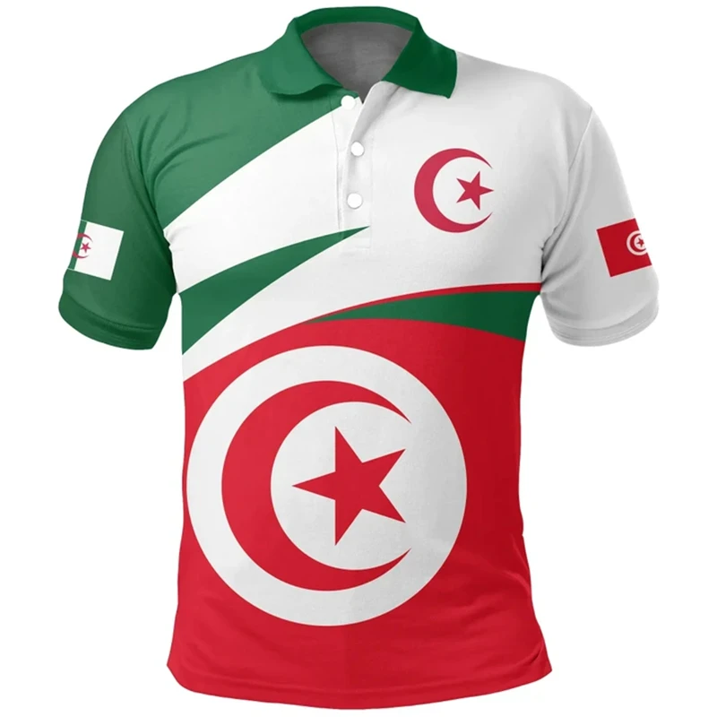 Algeria Flag Map 3D Printed Polo Shirts For Men Clothes Algerian DZ Boy Short Sleeve Fashion Coat Of Arms POLO Shirt Jersey Tops