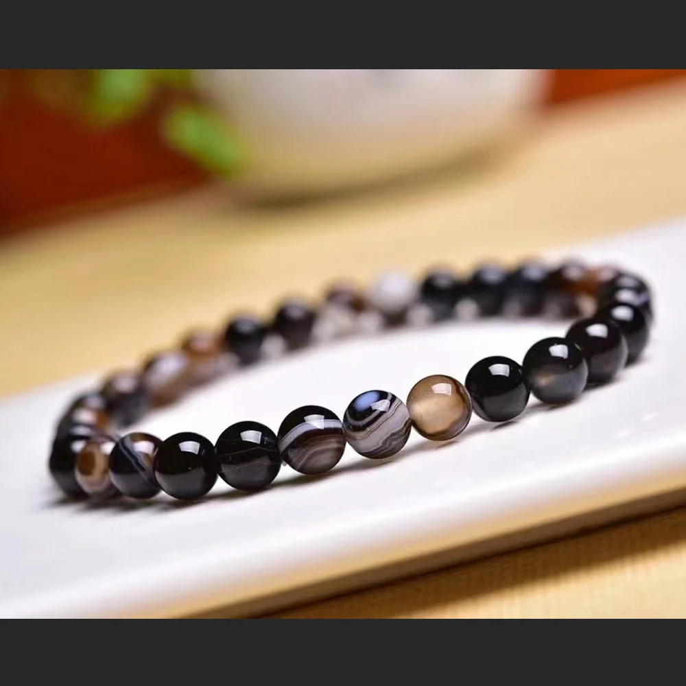 Natural Stone 6-12mm Brown Agate Round Beads Bracelet for Women in Charm Bracelets Onyx Unisex Energy Cured Jewelry Beading Gift