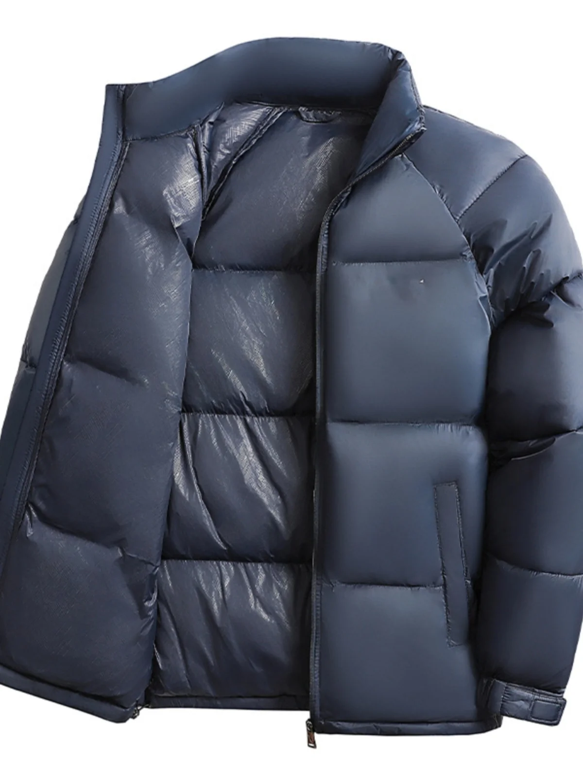 

American Sle Stand Collar Padded Jaet Loose Cotton Coat for Teenagers Warm Thiened Zipper Closure Pure Color Design