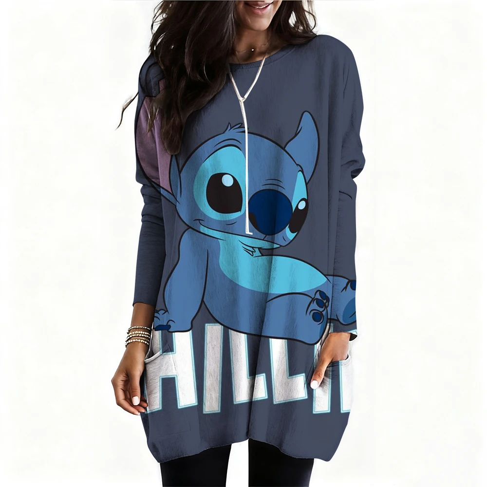 

Disney Stitch 3d Print T-Shirt Women's Long Sleeve T-shirt Women Clothing Top Fashion Casual Oversized Tops Tees Dress