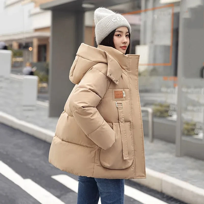 2023 New Winter Hooded Parkas Jacket Women Loose Down Cotton Coat Female Thick Warm Padded Mid Long Casual Overcoat Ladies Tops