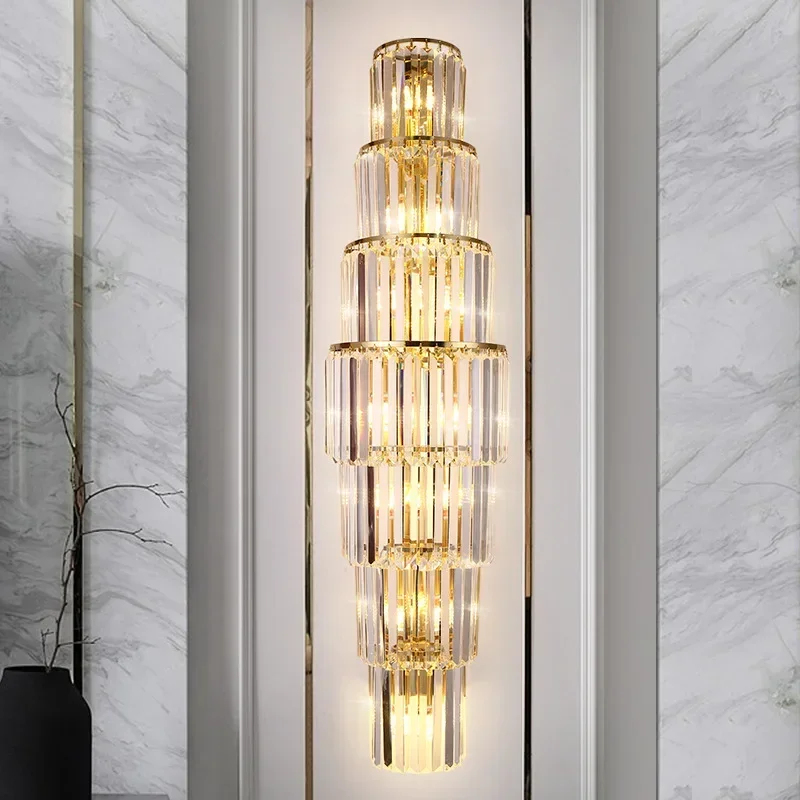 Modern luxury gold multi-layer crystal wall lamp is suitable for living room TV background wall bedroom corridor aisle light