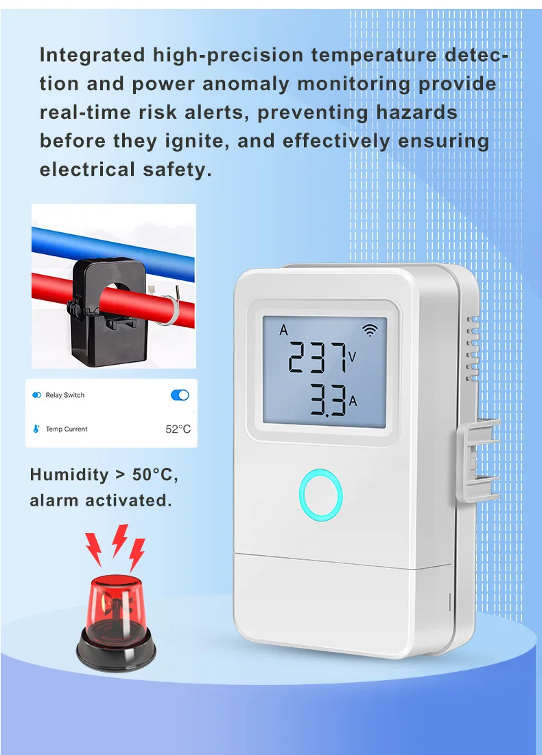 Tuya WiFi Smart Stromzähler 3 Stromwandler 1-Wege 16A Schalter LCD-Display Überhitzungsalarm Flammhemmendes Material – Detail 8