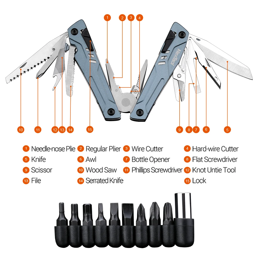 Nextool S30 Multifunctional Folding Pliers Outdoor Camping Survival Tool Saw Scissors Screwdriver Bits Portable EDC Repair Kit