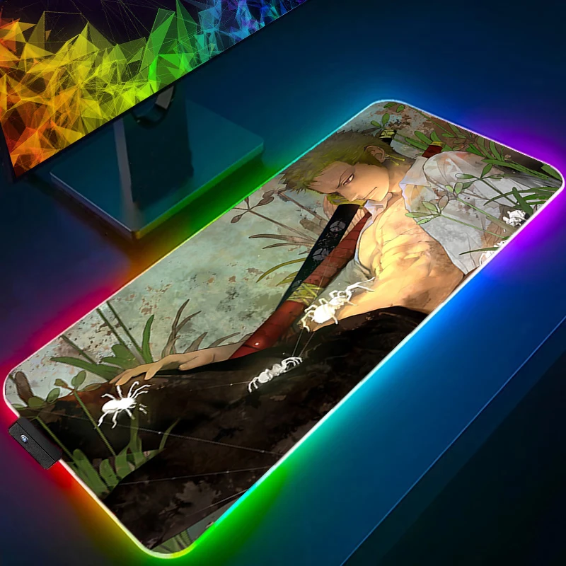 Backlight gaming xxl mouse pad uma peça zoro led computador gamer teclado portátil tapete mouse rgb antiderrapante tapete de mesa de borracha