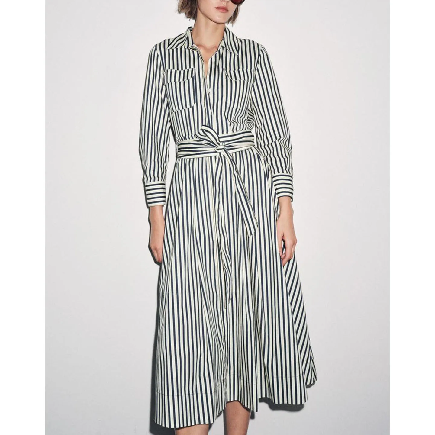 Jesień 2025 Nowa Krata Irt Dr Long Sve Kołnierzyk z Wyłogami Casualowa Elegancka Damska Spódnica Midi Dr z Poliestru i Gazy