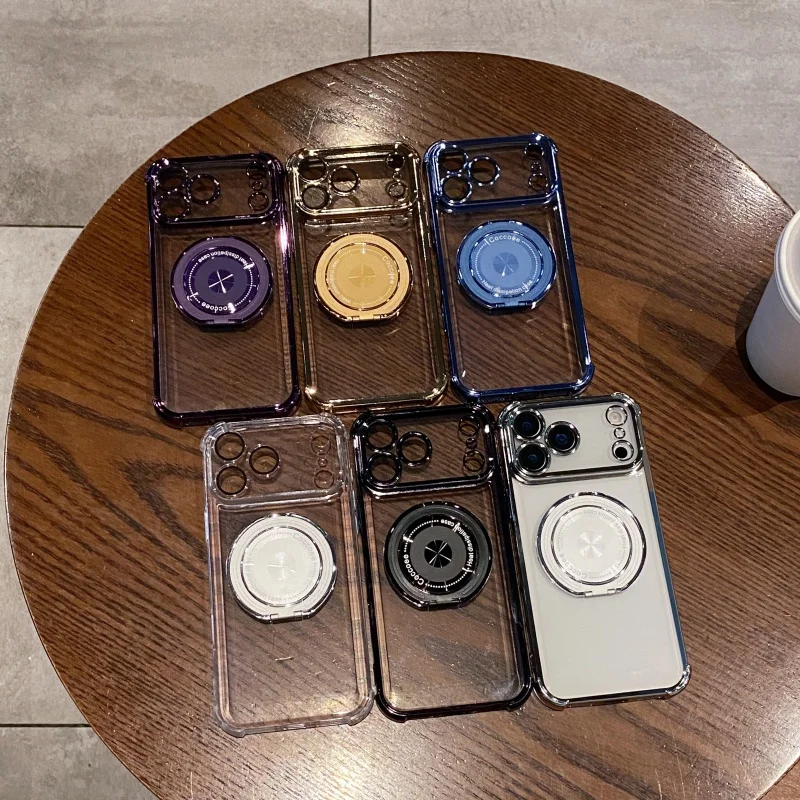 Luxury Transparent Magnetic Phone Case For iPhone 17 Air 13 14 15 16 17 Pro Max 11 12 With Ring Stand Plating Soft Case - Image 6