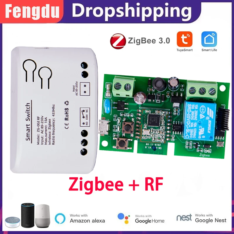 Zigbee Tuya 1ch Smart Relay Switch Module Smart Light Switch  RF433Mhz Remote Control Light Switch Work With Alexa Google Home