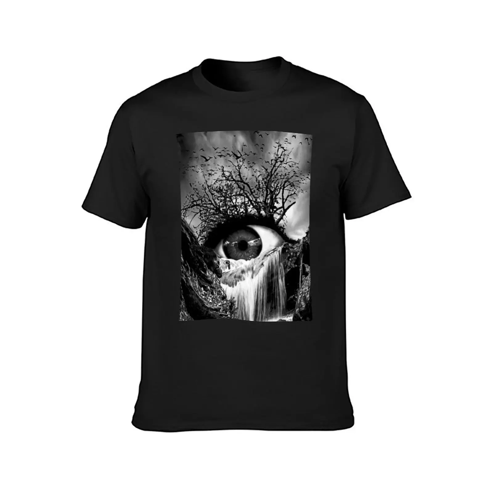 Cascade Crying Eye grayscale T-Shirt customs design your own tops Short sleeve tee anime tshirts for men