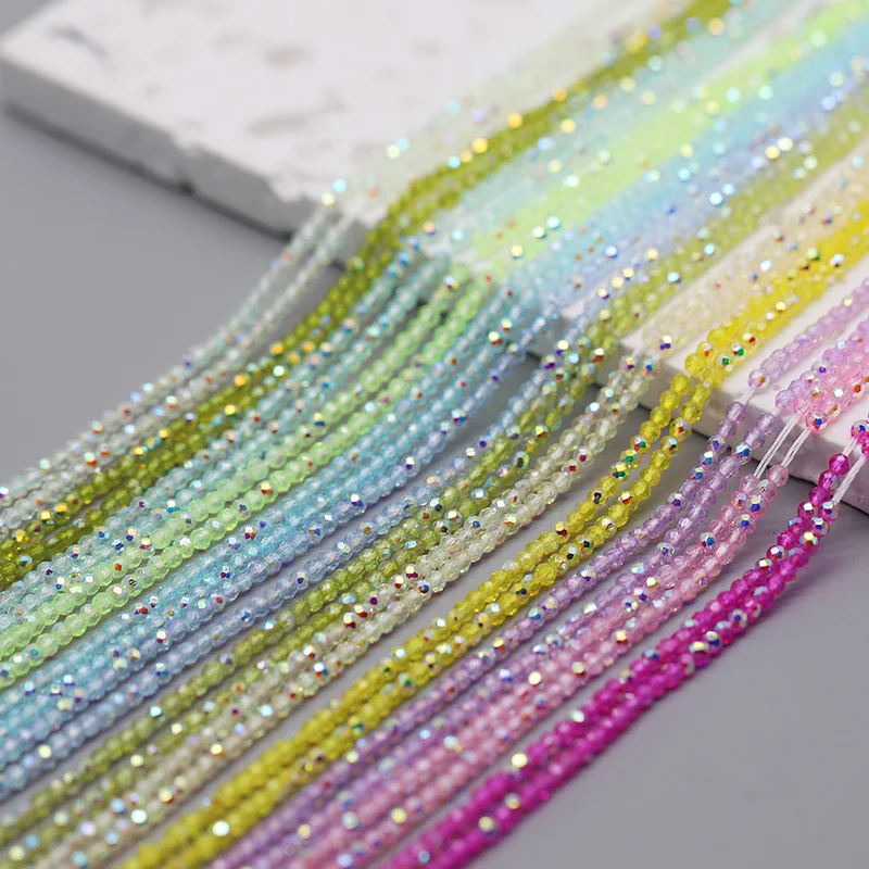 2mm (2 strand 370pcs) Color Crystal Glass Beads Seed Small Beads Round Faceted Charm Loose Spacer Beads For Jewelry Making DIY