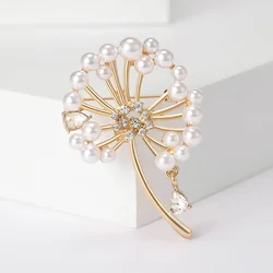 New Rhinestone Dandelion Pins for Women Unisex Pearl Plant Brooches Event Party Backpack Decoration Clothes Accessories