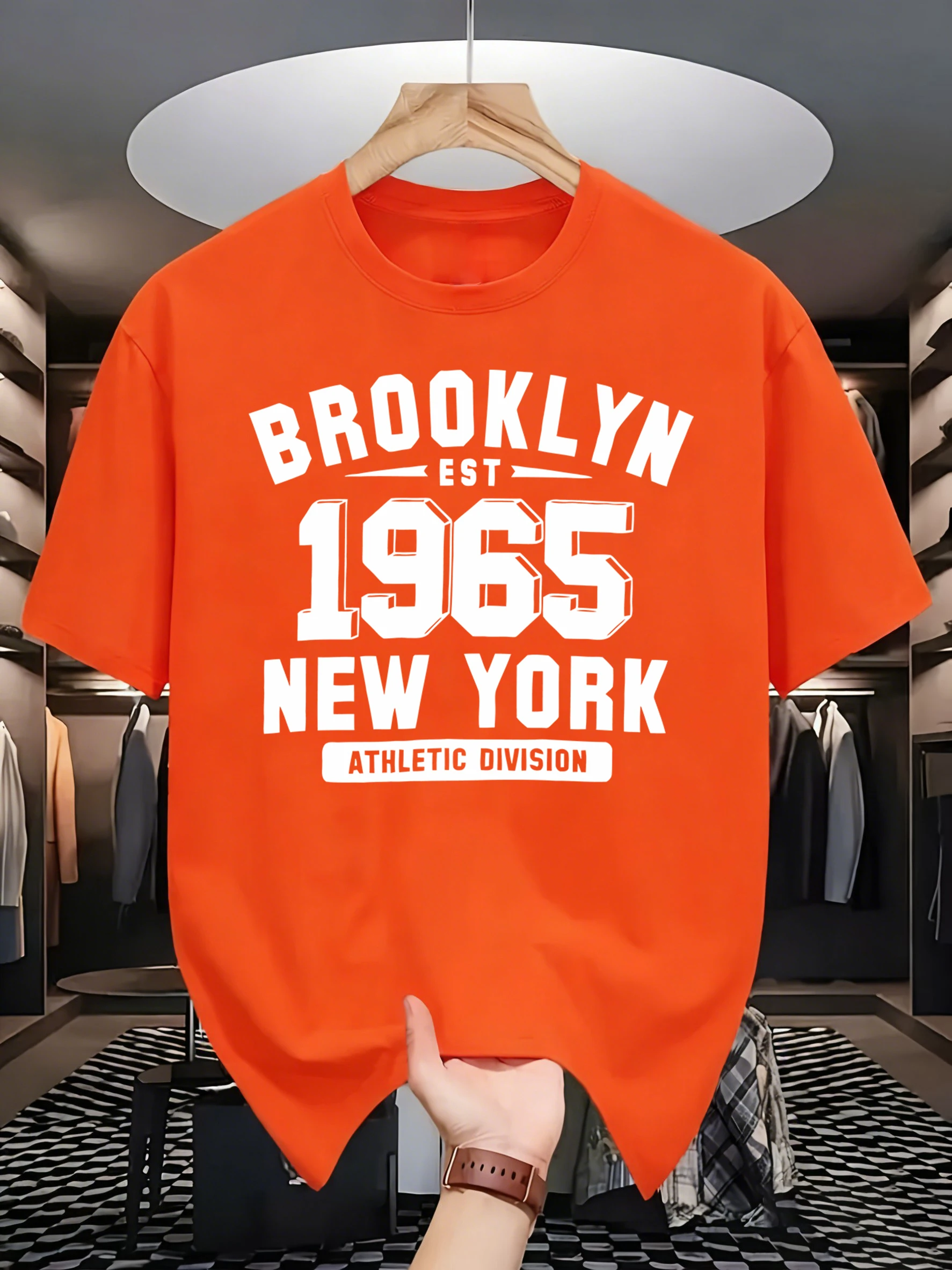 Brooklyn 1965 New York Printed T-Shirt Mens Loose Cotton T Shirts Trendy Summer Short Sleeve Unisex All-Match Hip Hop Clothing