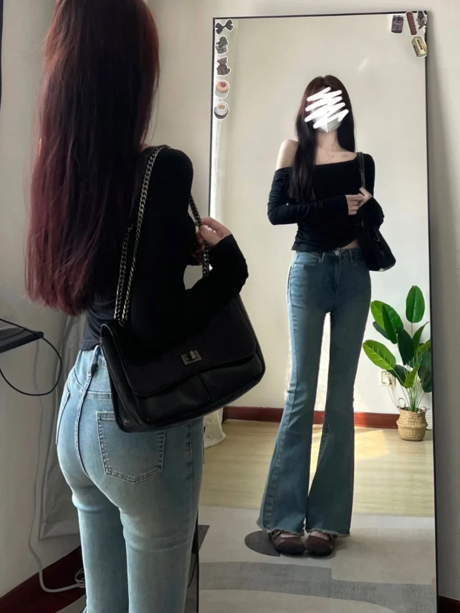 Damskie spodnie z wysokim stanem, rozszerzane, letnie, cienkie, w dużych rozmiarach, wyszczuplające, zwiewne, lekko rozszerzane, do ziemi, spodnie typu kopyto.