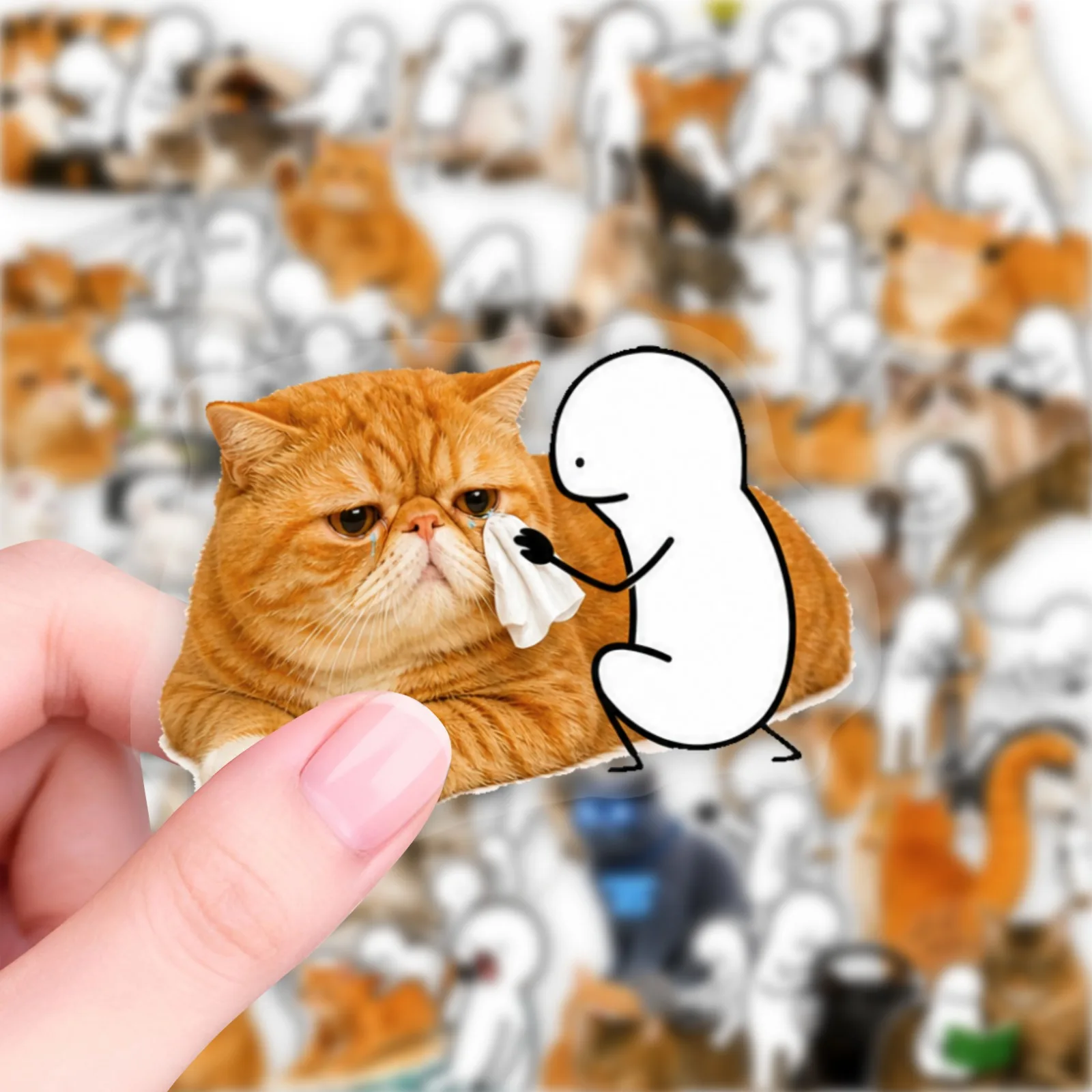 50 PCS Funny Simple Line Drawing And Cat Expression PET Stickers Waterproof Transparent Decals Decorate Phone Laptop Scrapbook