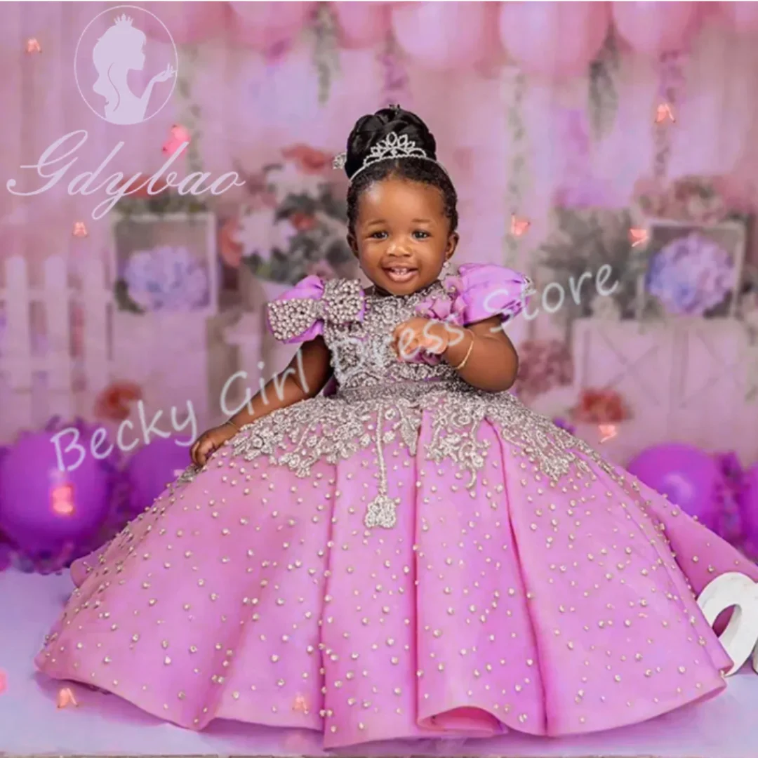 فساتين فتاة الزهور الشمبانيا لحفلات الزفاف الفاخرة ذات الجودة الكريستالية للأميرة الصغيرة المسائية والولائم وحفلات أعياد الميلاد