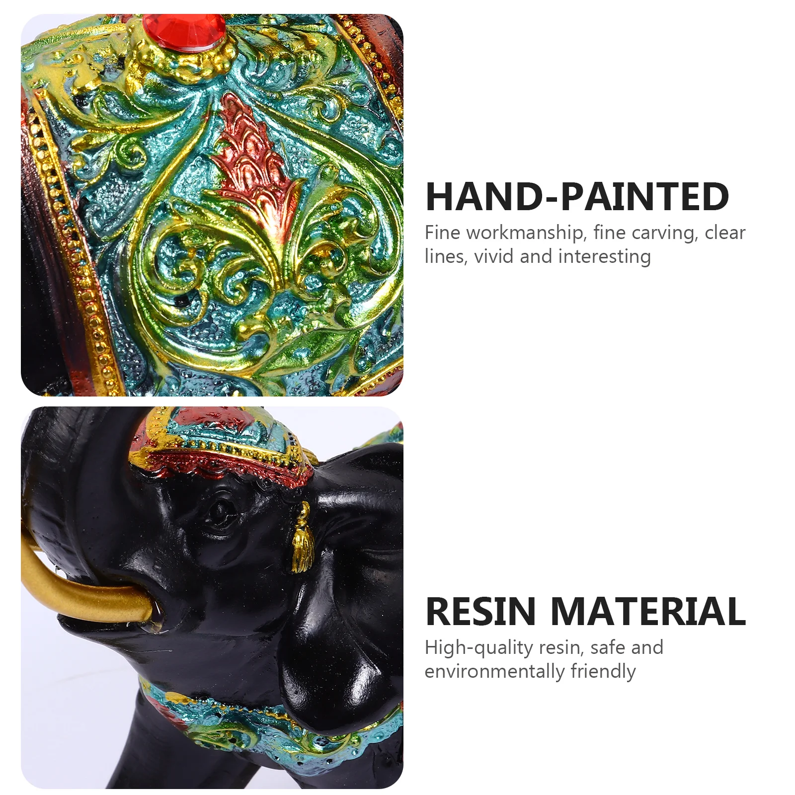 

1Pcs Resin Elephant Ornament Bright Color Exquisite Texture Realistic Form Home Decor Feng Shui Resin Elephant Animal Figurine