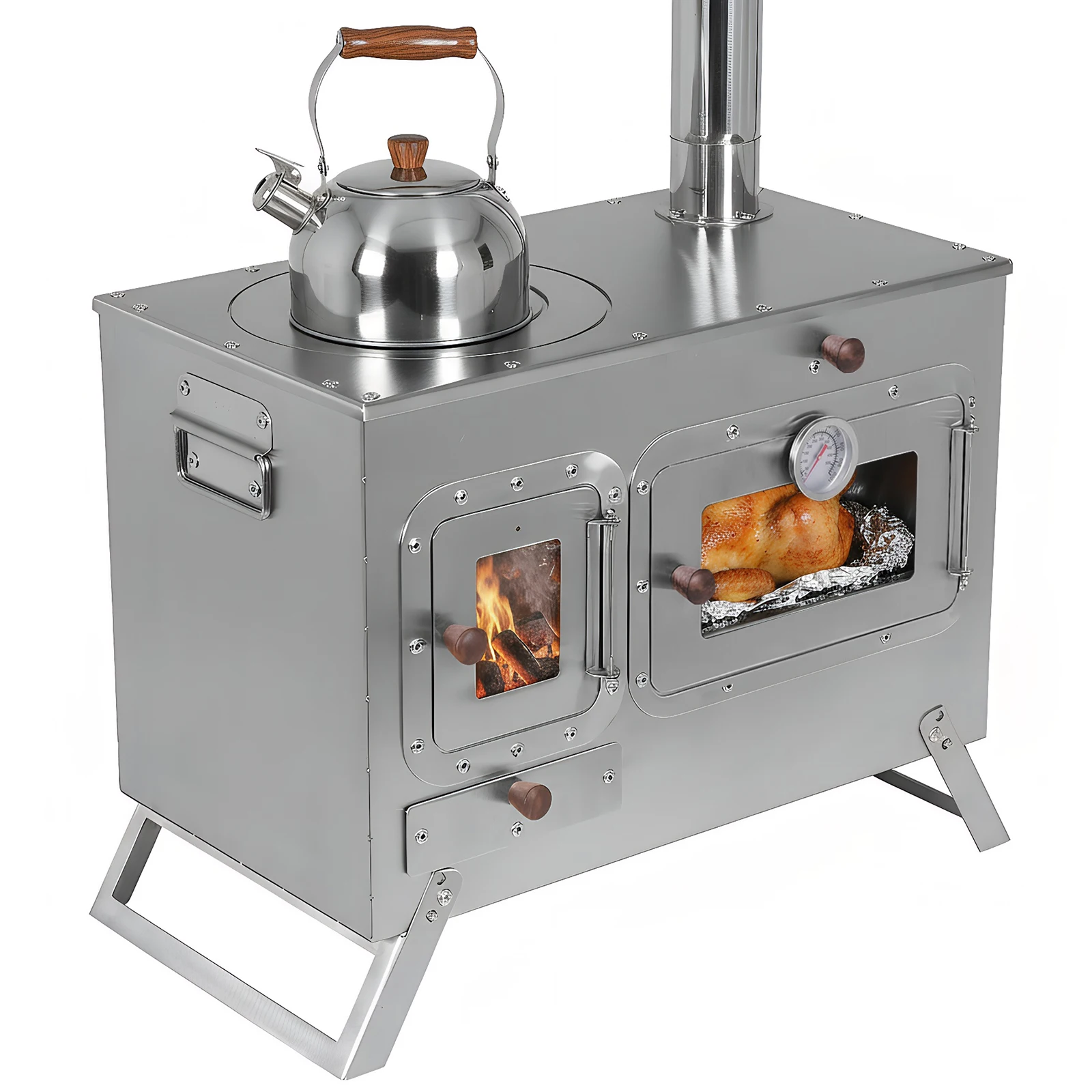 

Wood Burning Stove with 4 Chimney Pipe Portable Camping Stove Stainless Steel for Outdoor Heating & Cooking Ice Fishing Hunting