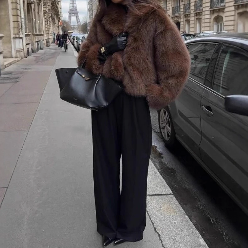 New Wool Coat Winter Thickened Black Women's Clothing Short Environmentally Friendly Plush Fur Top