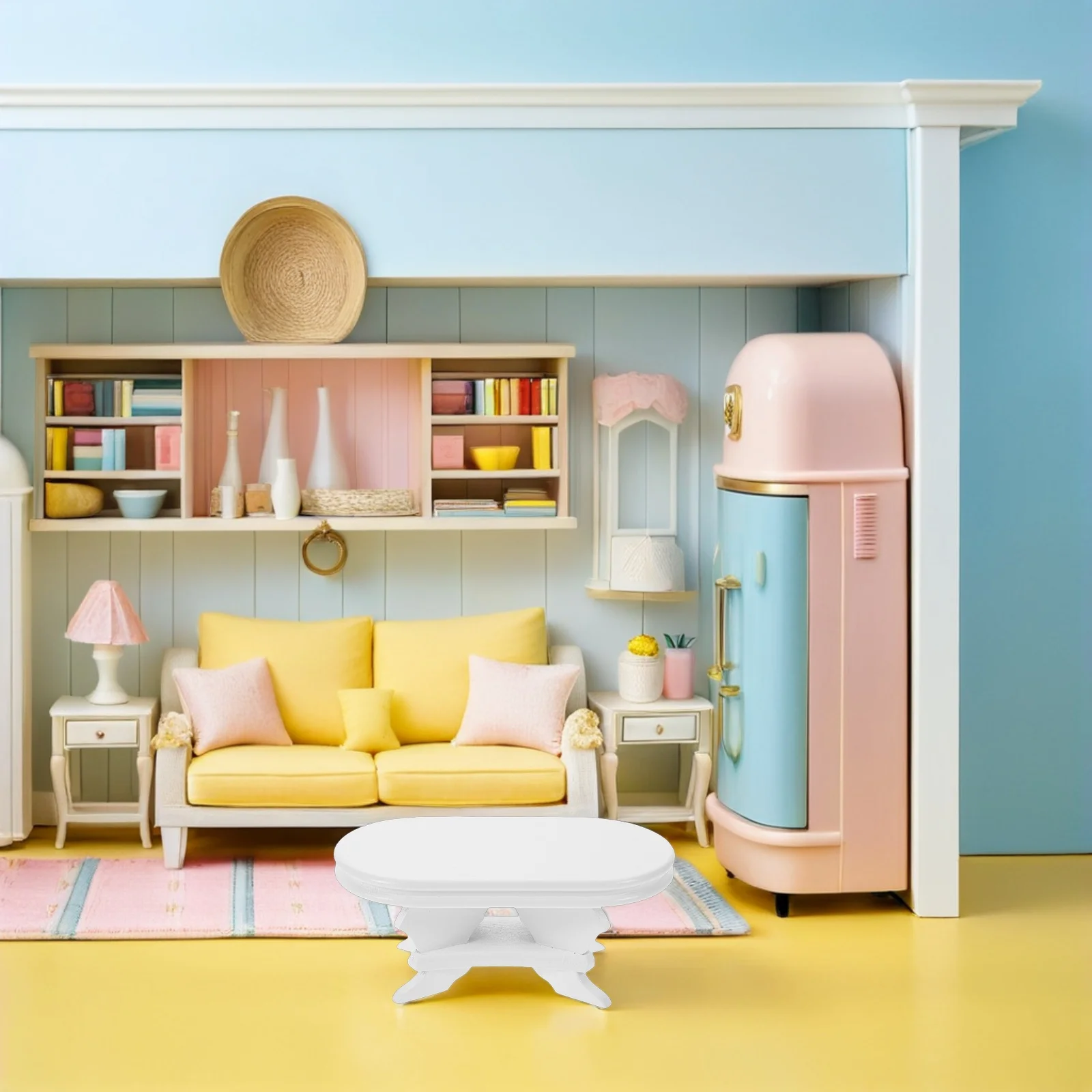 Elegant Miniature Wooden Dining 1:12 Dollhouse Furniture Oval End Table For Kitchen Living Room Tea