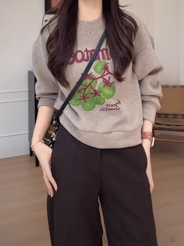 

plus Size Women's round Neck Printed Long Sleeve Sweatshirt Spring 2026 Loose Slimming Top Comfortable Korean Style Streetwear