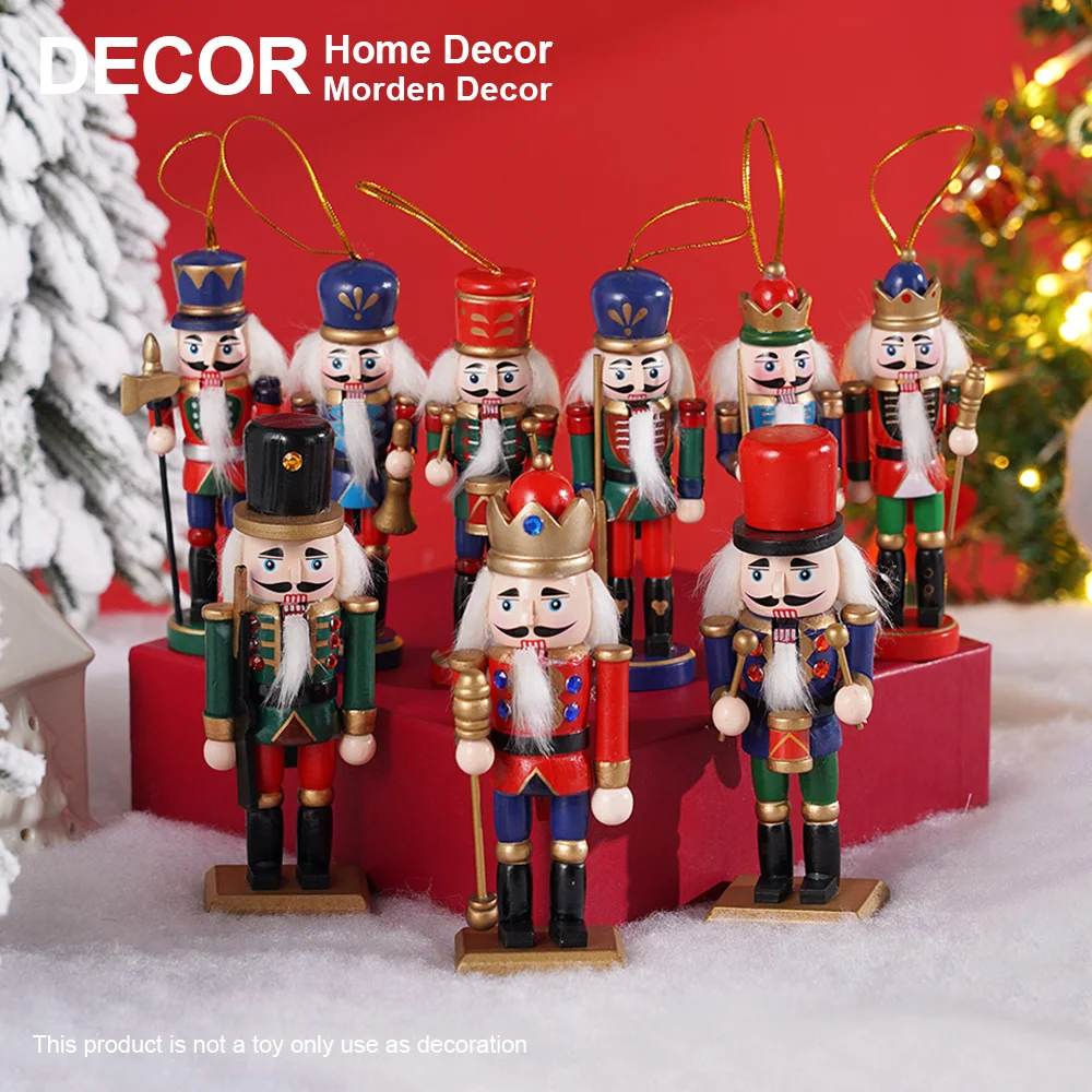 Mini ornement de casse-noisette en bois, figurine de soldat, pendentif d'arbre de Noël, décoration de table de bureau, cadeaux intensifiés pour les amis et les enfants, 9 pièces