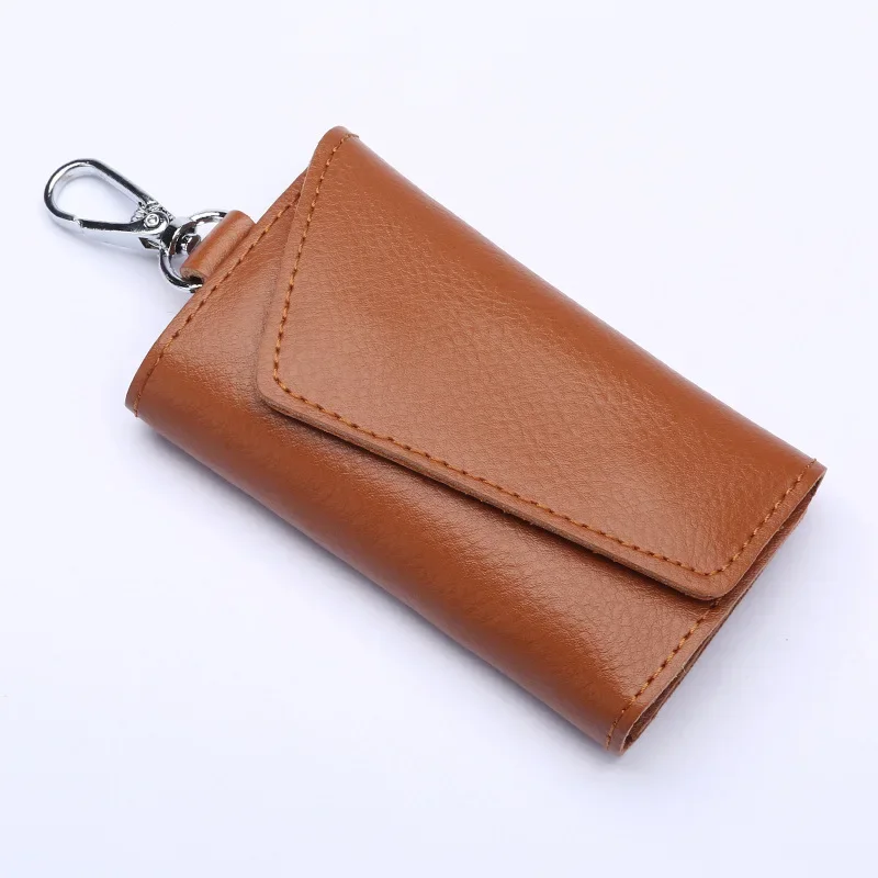 Genuine Leather Keychain Men Key Holder Organizer Pouch Car Key Wallet Case Housekeeper Mini Card Bag Second Layer Cowhide view 6