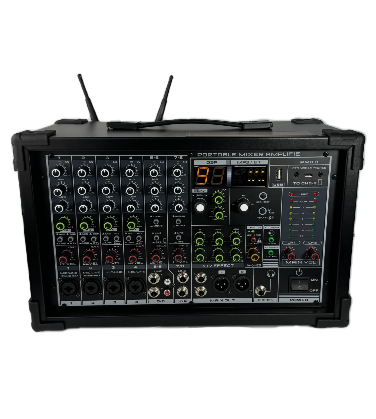 Mansender Professional Audio  99DSP 8 Channel Powered Amplifier Mixer Console for Home Outdoor Party Church Desk Power Mixing