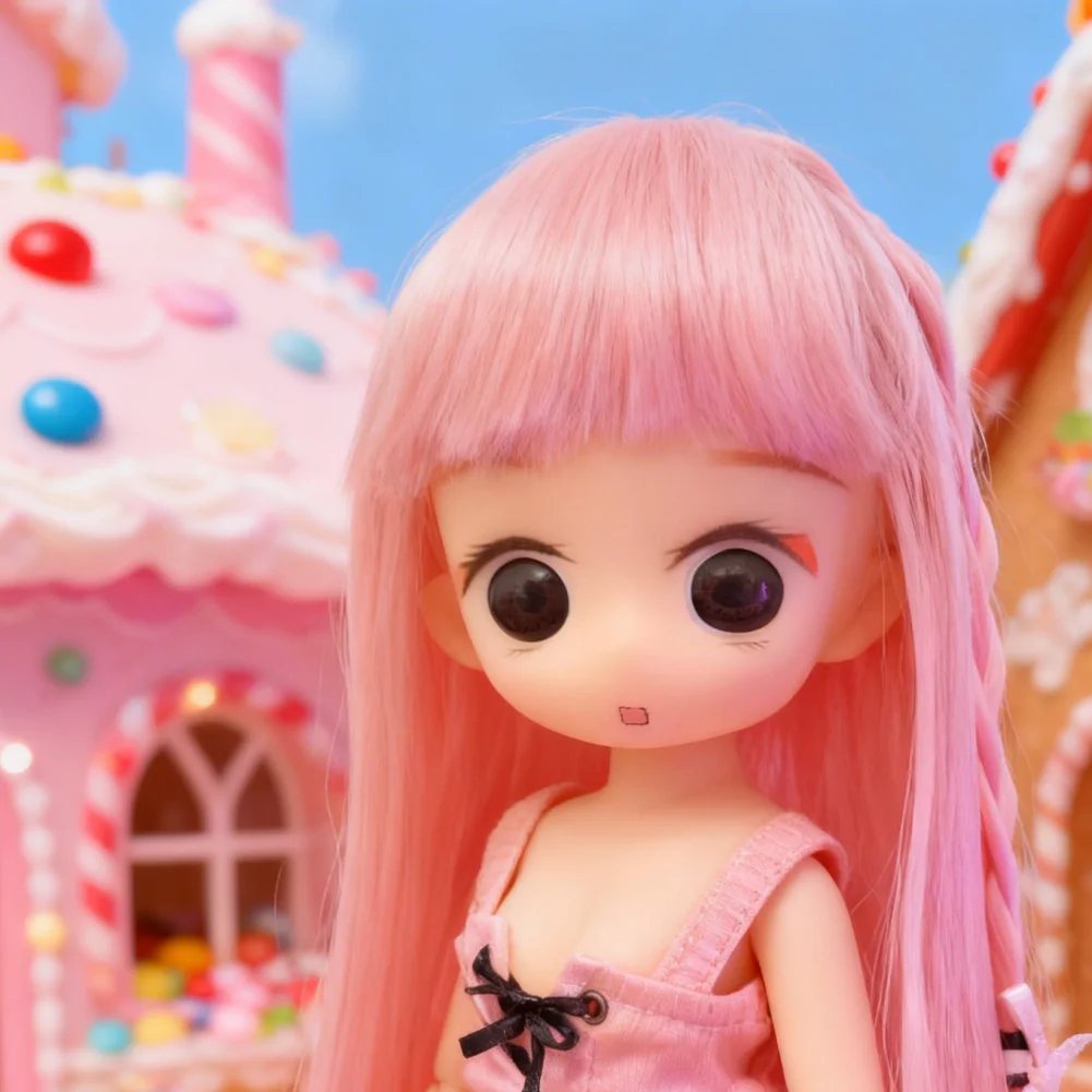 BJD دمية كاملة الجسم ديكور أنيمي صغير أنيمي نموذج تمثال اللعب سيليكون المفاصل المتحركة الساحرة الوردي الشعر اليدوية دمية هدية