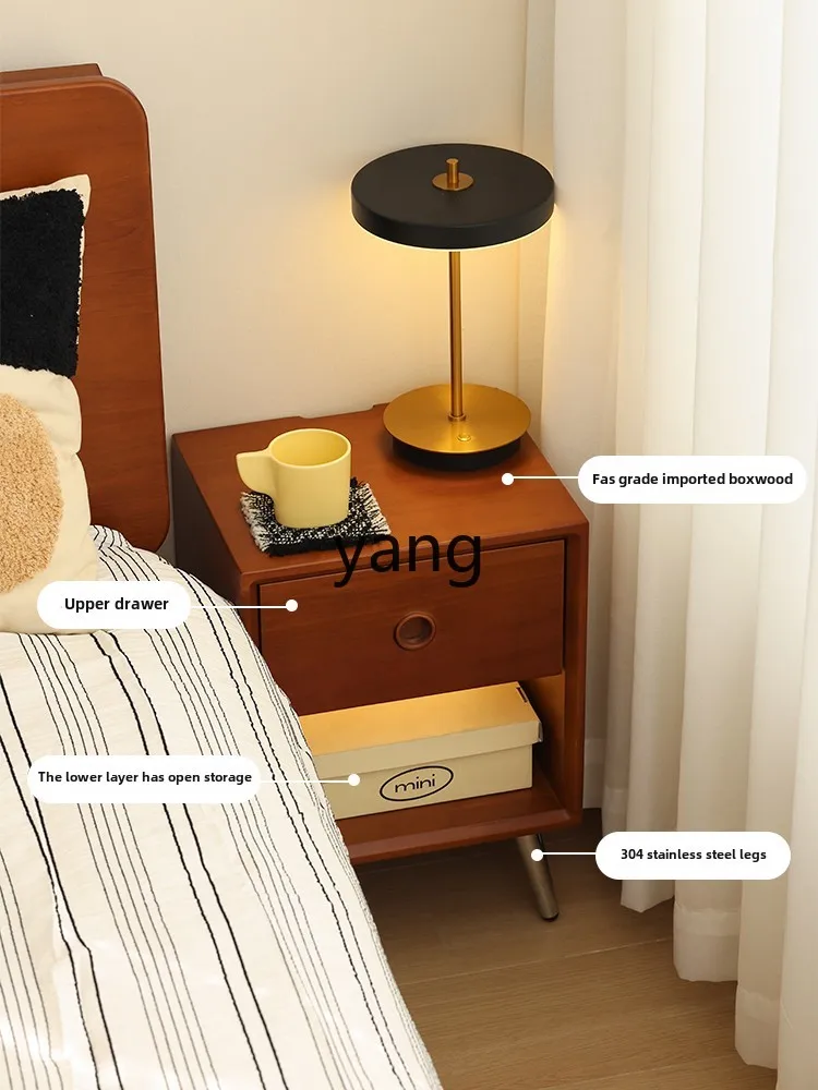 YJQQ  retro solid wood bedside table, bedroom simple bedside storage, small cabinet, ultra-narrow locker