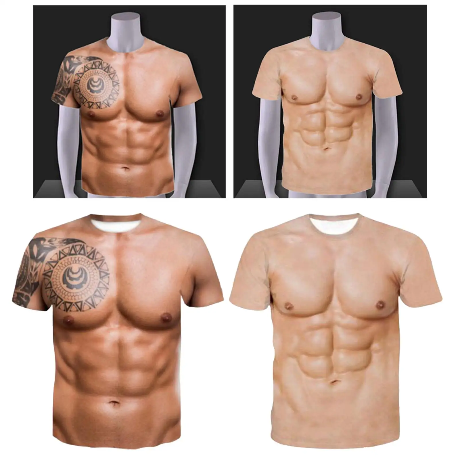 Graphic Men\'s Muscle T Shirt Fake Muscle Shirts Abdominal Tops Strongman 3D Body Pattern Short Sleeve for Casual Wear Club Party