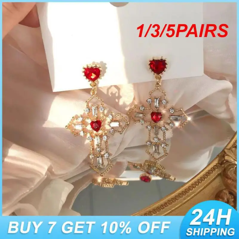 1/3/5PAIRS Zinc Alloy Material Rhinestone Drop Earrings Simple And Eye-catching Popular Accessories Cross